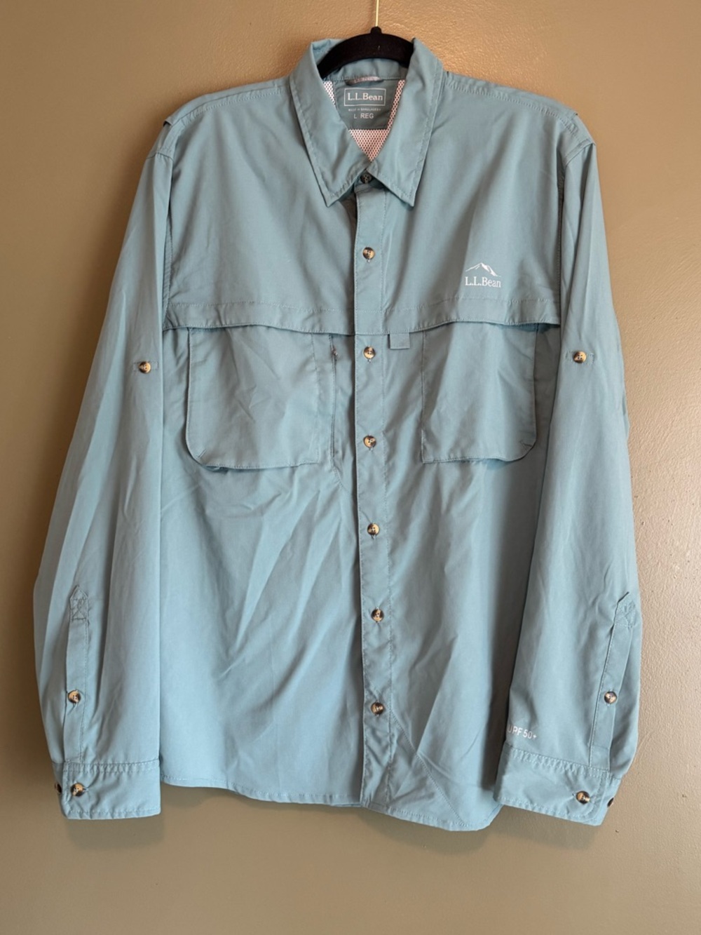 L.L. Bean Men’s Mineral Blue Tropicwear Long-sleeve Shirt